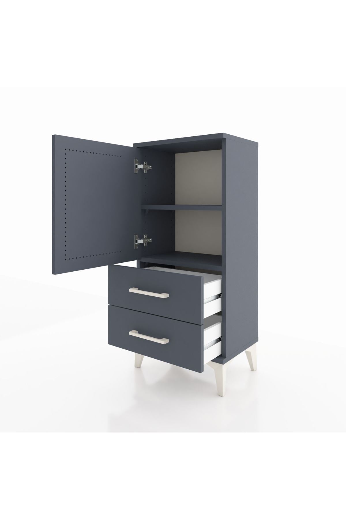 Arges Komodin 2 Raflı 2 Çekmeceli Tek Kapaklı 44x30x96 Antrasit-Antrasit