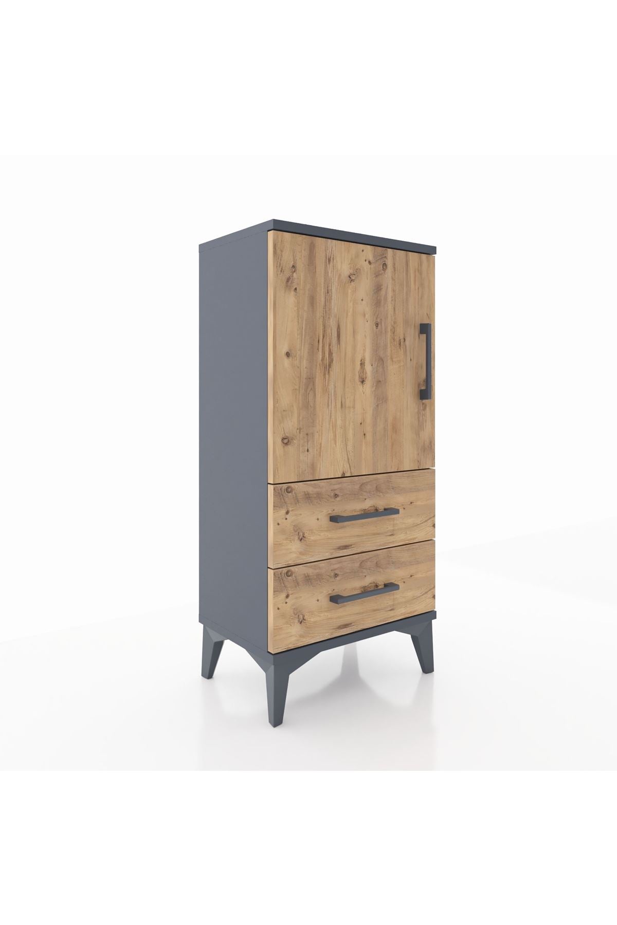 Arges Komodin 2 Raflı 2 Çekmeceli Tek Kapaklı 44x30x96 Antrasit-Çam