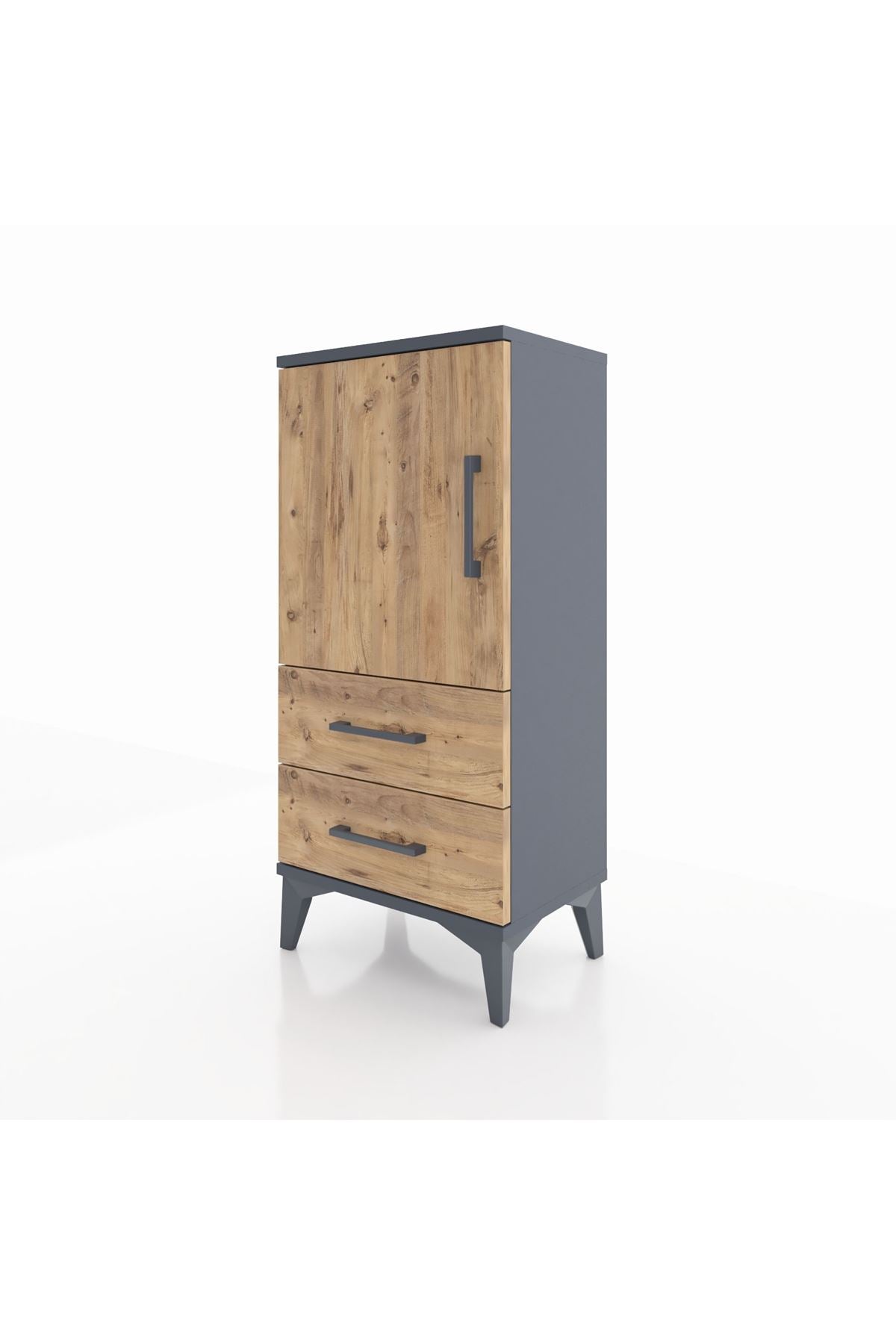 Arges Komodin 2 Raflı 2 Çekmeceli Tek Kapaklı 44x30x96 Antrasit-Çam