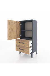 Arges Komodin 2 Raflı 2 Çekmeceli Tek Kapaklı 44x30x96 Antrasit-Çam