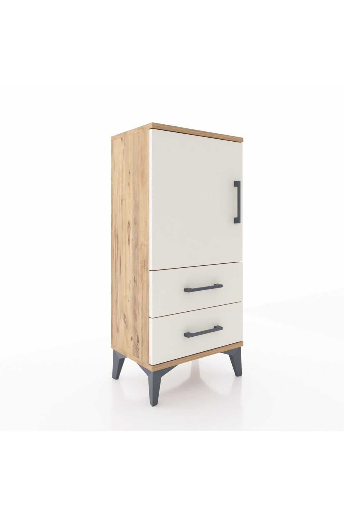 Arges Komodin 2 Raflı 2 Çekmeceli Tek Kapaklı 44x30x96 Çam-Aytaşı