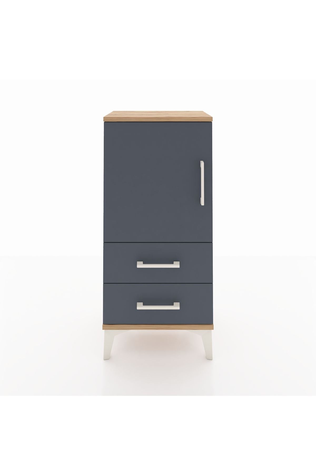 Arges Komodin 2 Raflı 2 Çekmeceli Tek Kapaklı 44x30x96 Çam-Antrasit