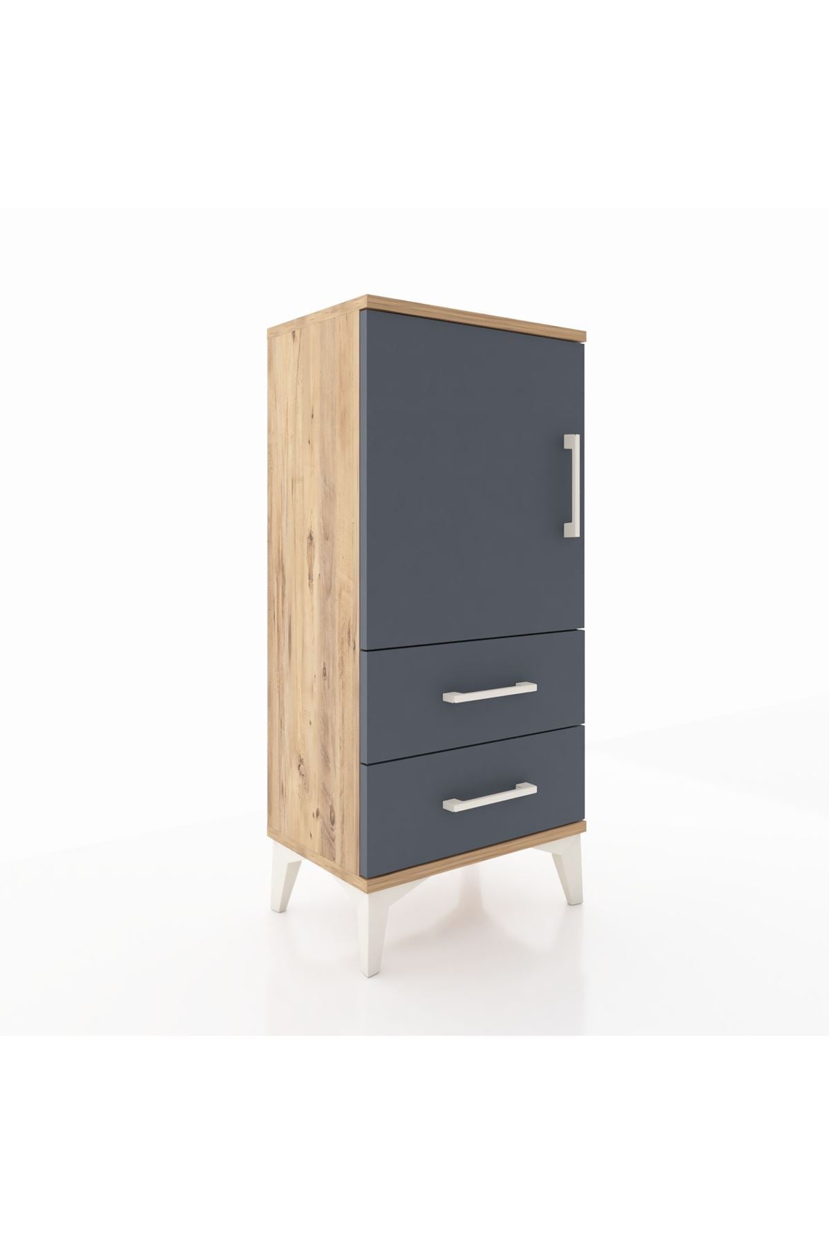 Arges Komodin 2 Raflı 2 Çekmeceli Tek Kapaklı 44x30x96 Çam-Antrasit