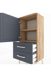 Arges Komodin 2 Raflı 2 Çekmeceli Tek Kapaklı 44x30x96 Çam-Antrasit
