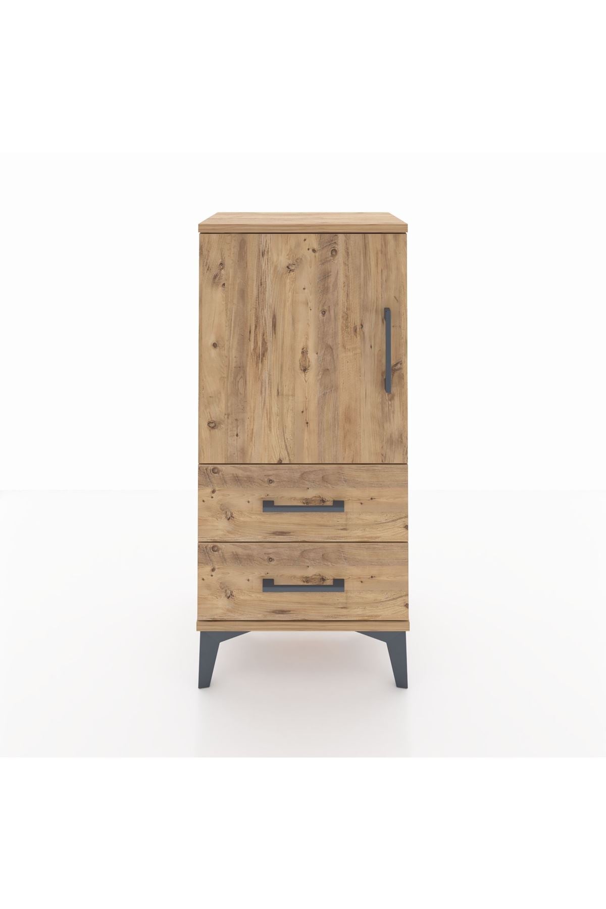 Arges Komodin 2 Raflı 2 Çekmeceli Tek Kapaklı 44x30x96 Çam-Çam