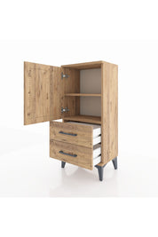 Arges Komodin 2 Raflı 2 Çekmeceli Tek Kapaklı 44x30x96 Çam-Çam