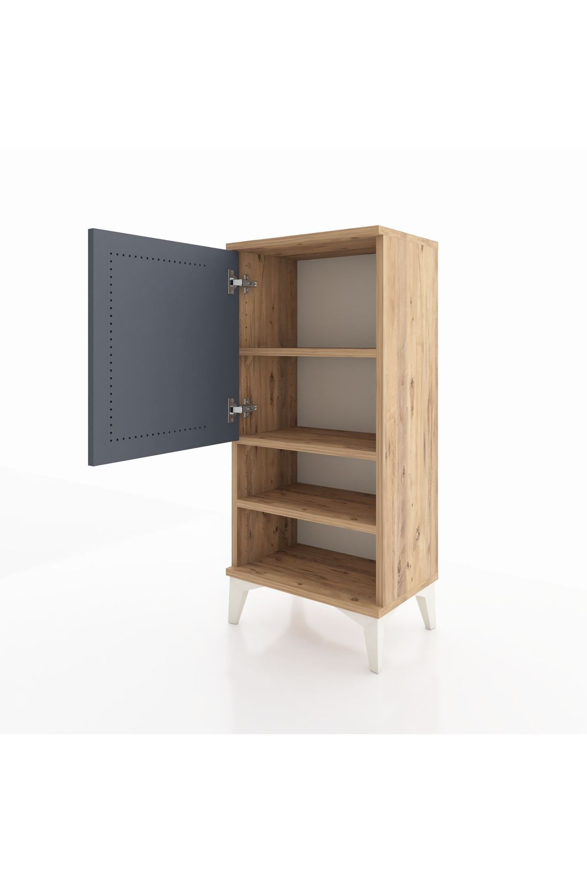 Arges Komodin 3 Raflı Tek Kapaklı 44x30x96 Çam-Antrasit