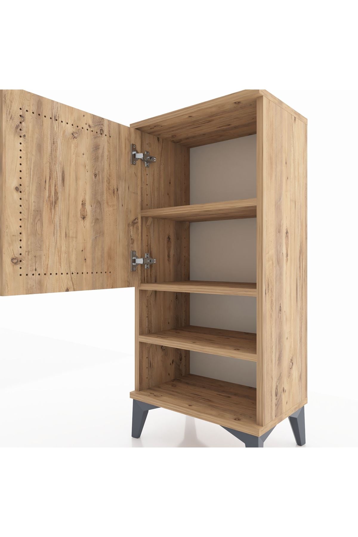 Arges Komodin 3 Raflı Tek Kapaklı 44x30x96 Çam-Çam