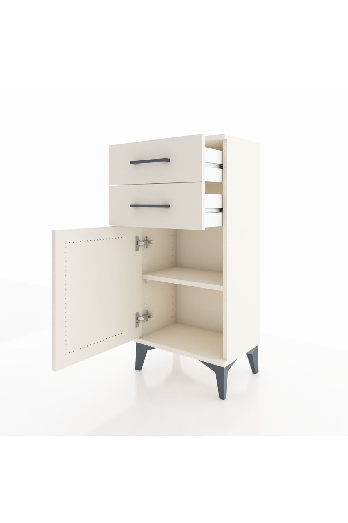 Arges Komodin Tek Raflı 2 Çekmeceli Tek Kapaklı 44x30x96 Aytaşı-Aytaşı