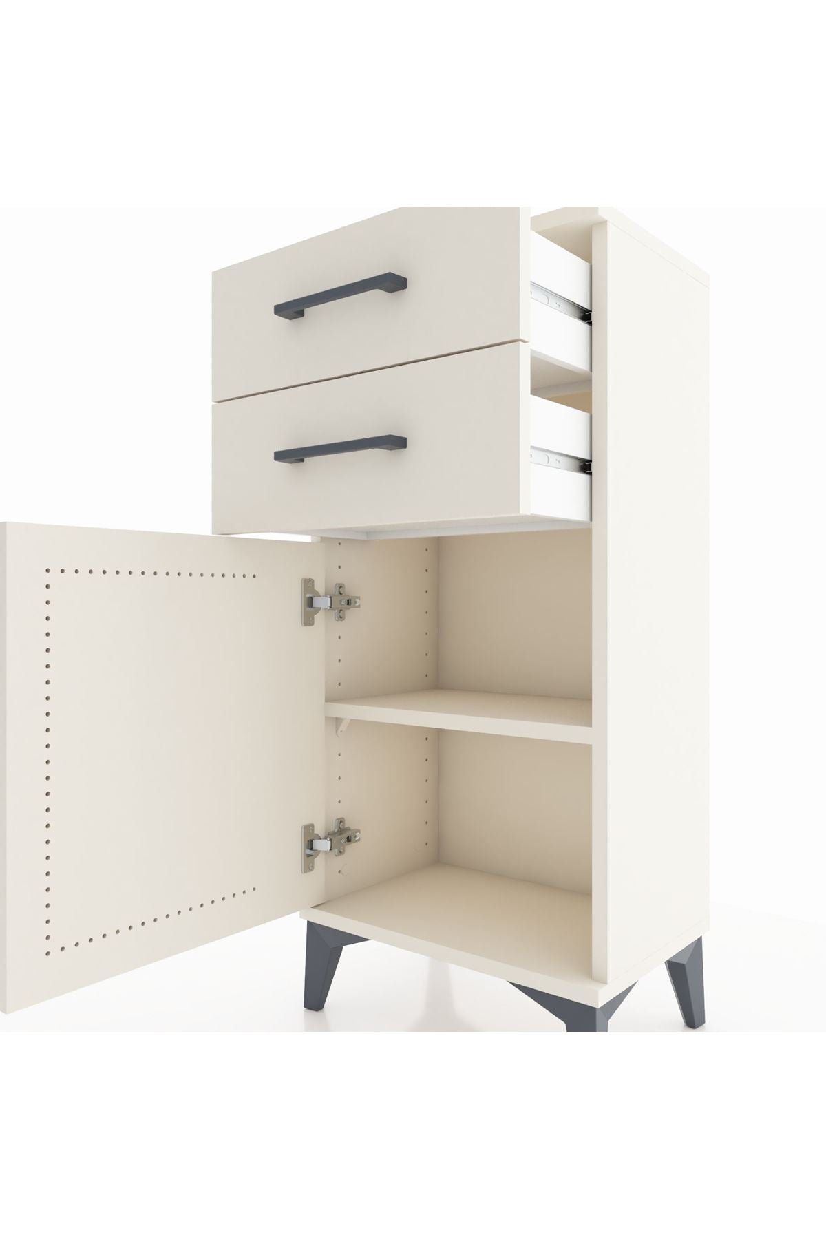 Arges Komodin Tek Raflı 2 Çekmeceli Tek Kapaklı 44x30x96 Aytaşı-Aytaşı