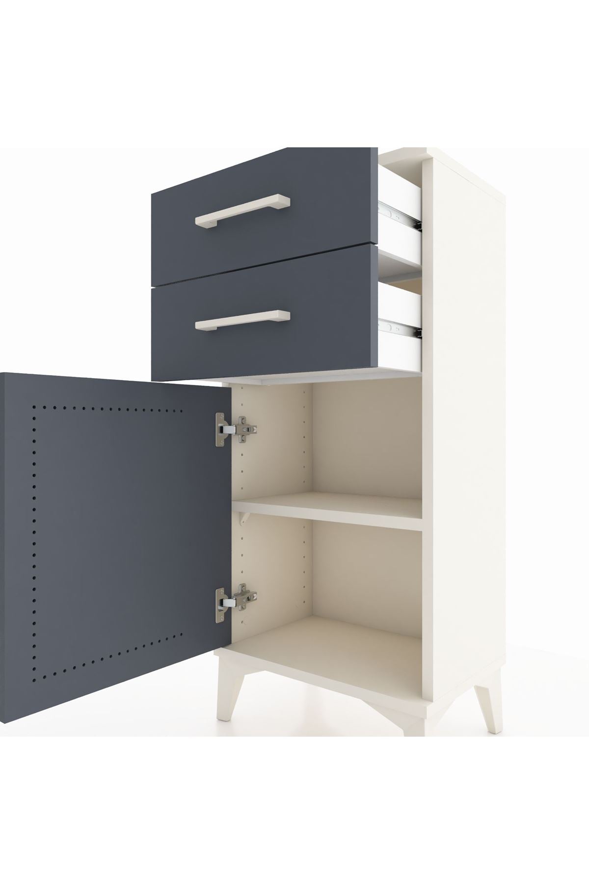 Arges Komodin Tek Raflı 2 Çekmeceli Tek Kapaklı 44x30x96 Aytaşı-Antrasit