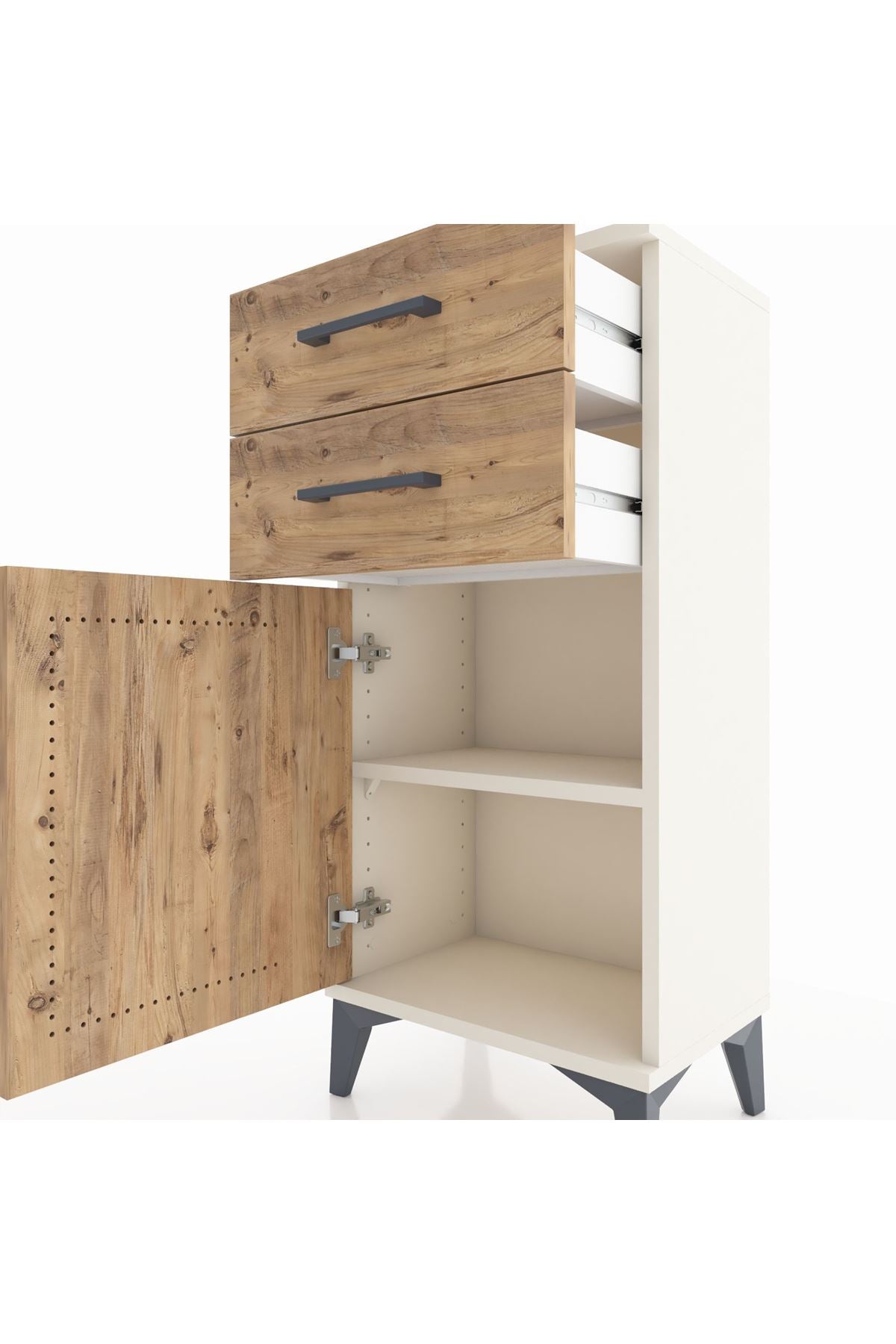 Arges Komodin Tek Raflı 2 Çekmeceli Tek Kapaklı 44x30x96 Aytaşı-Çam