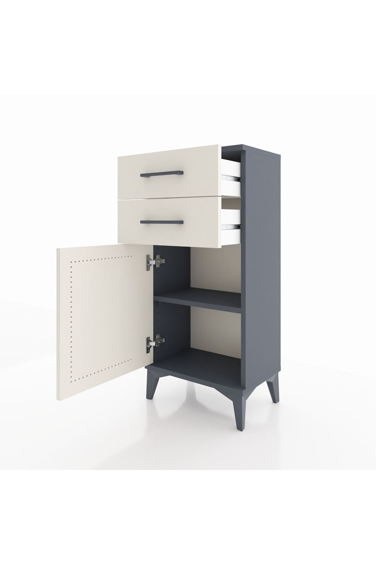 Arges Komodin Tek Raflı 2 Çekmeceli Tek Kapaklı 44x30x96 Antrasit-Aytaşı