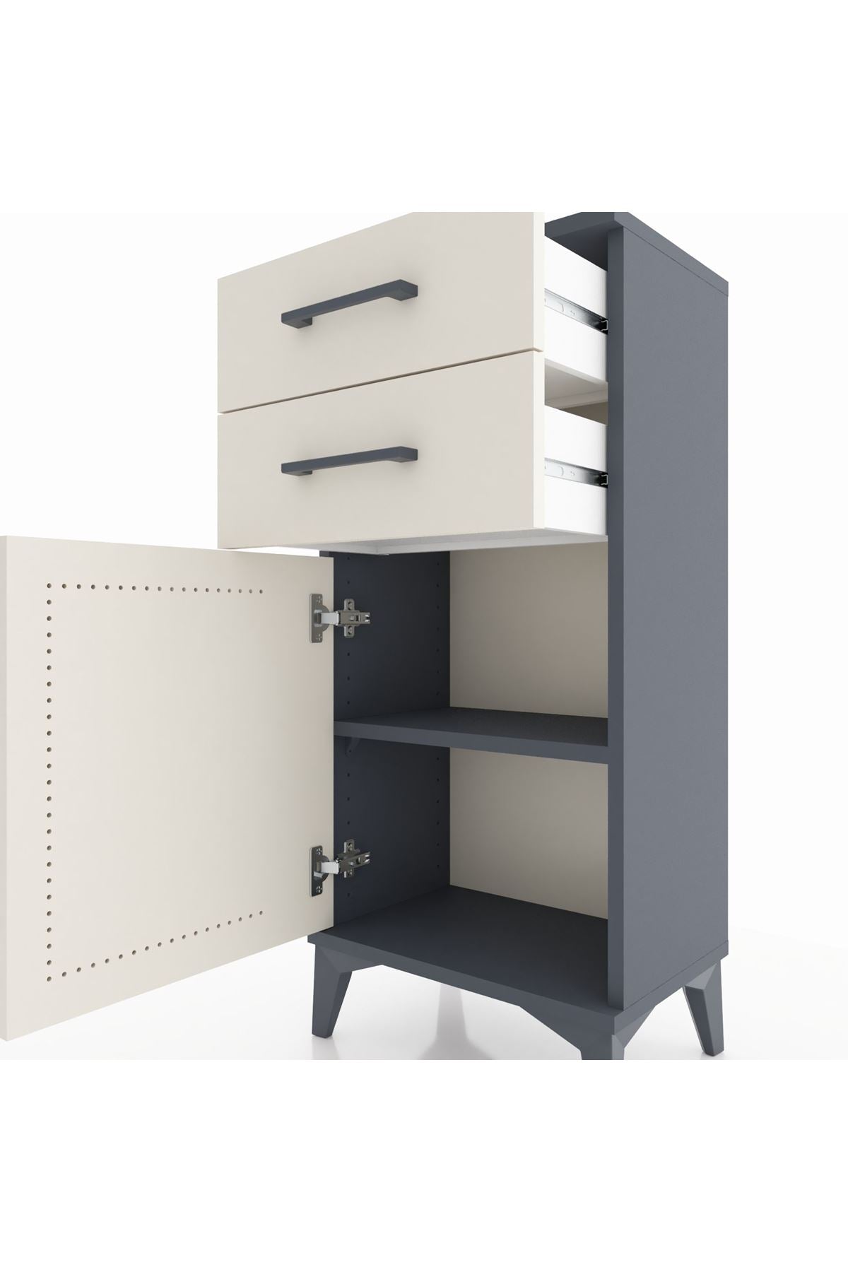 Arges Komodin Tek Raflı 2 Çekmeceli Tek Kapaklı 44x30x96 Antrasit-Aytaşı