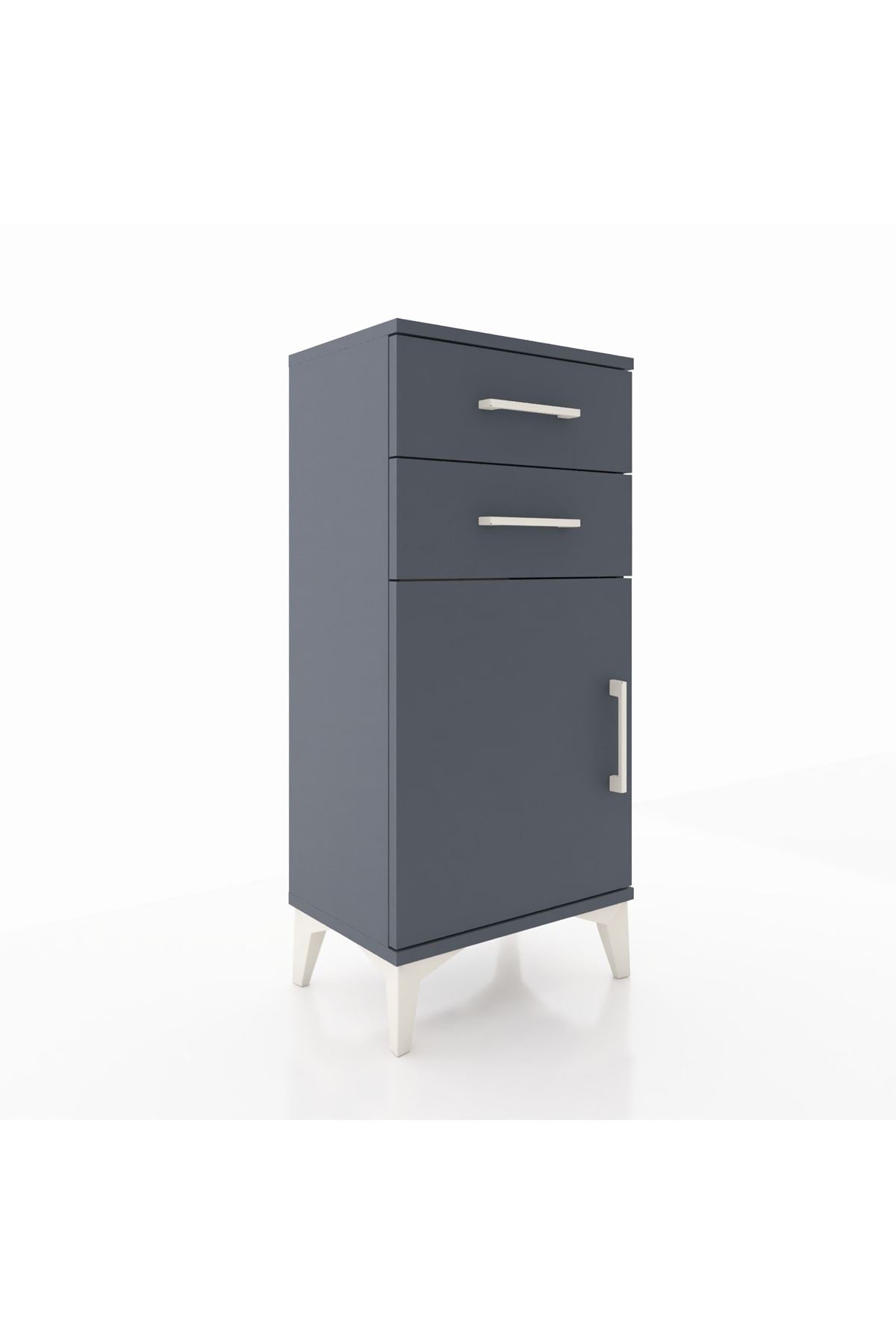 Arges Komodin Tek Raflı 2 Çekmeceli Tek Kapaklı 44x30x96 Antrasit-Antrasit