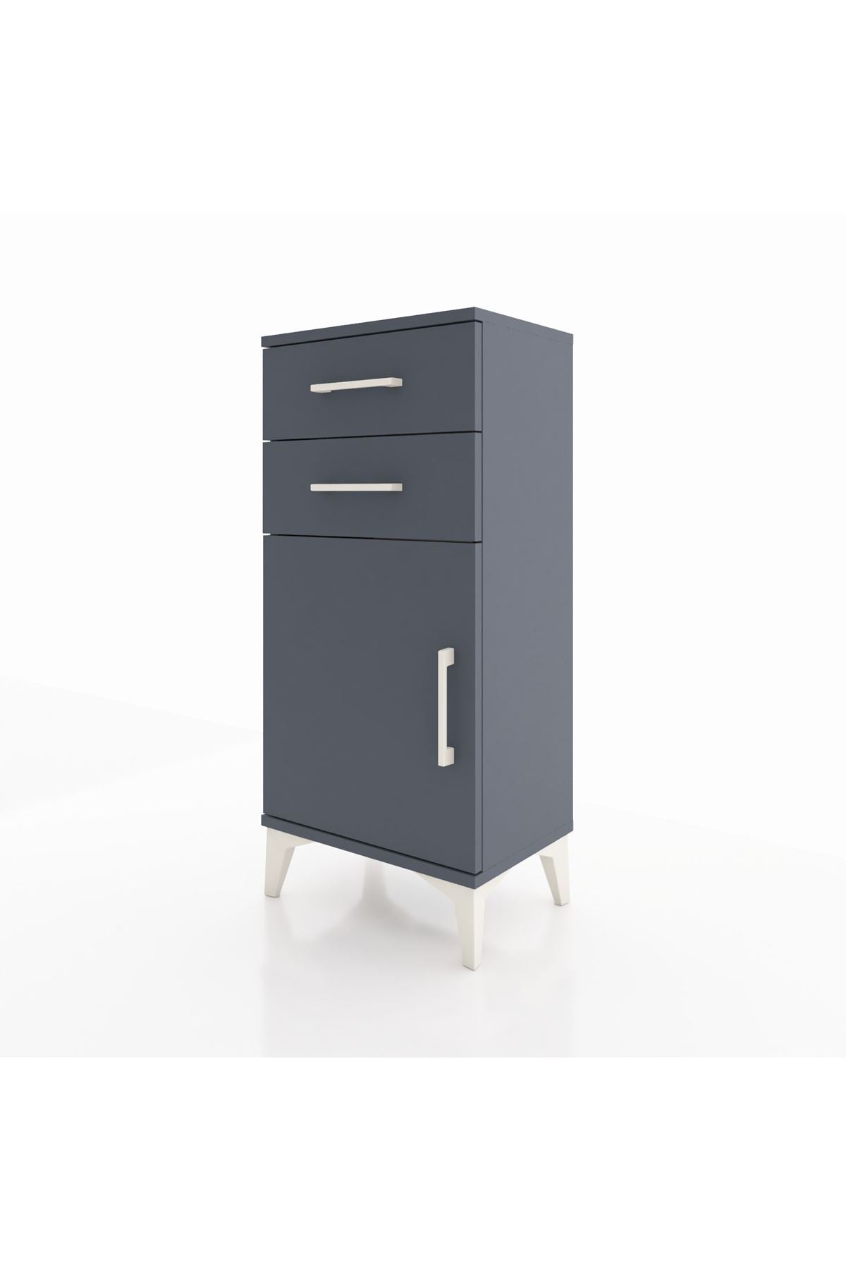 Arges Komodin Tek Raflı 2 Çekmeceli Tek Kapaklı 44x30x96 Antrasit-Antrasit