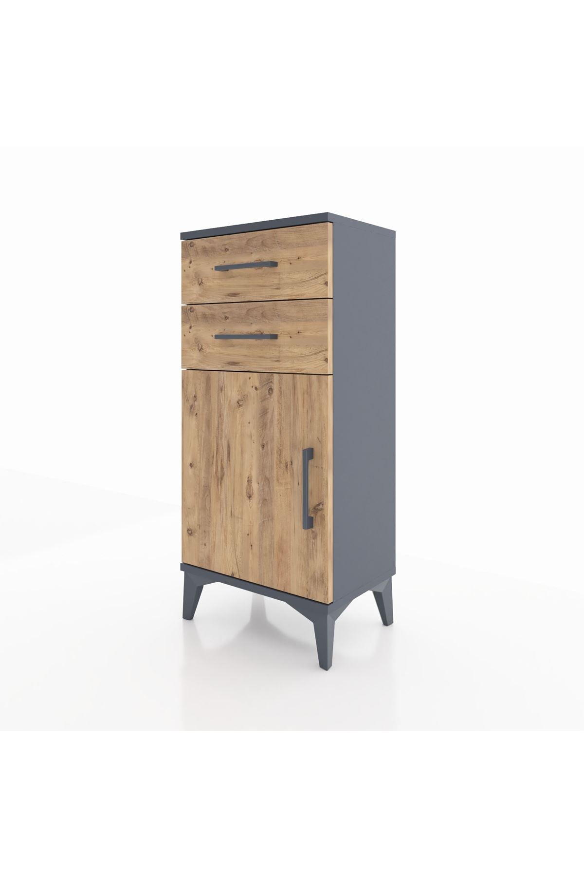 Arges Komodin Tek Raflı 2 Çekmeceli Tek Kapaklı 44x30x96 Antrasit-Çam