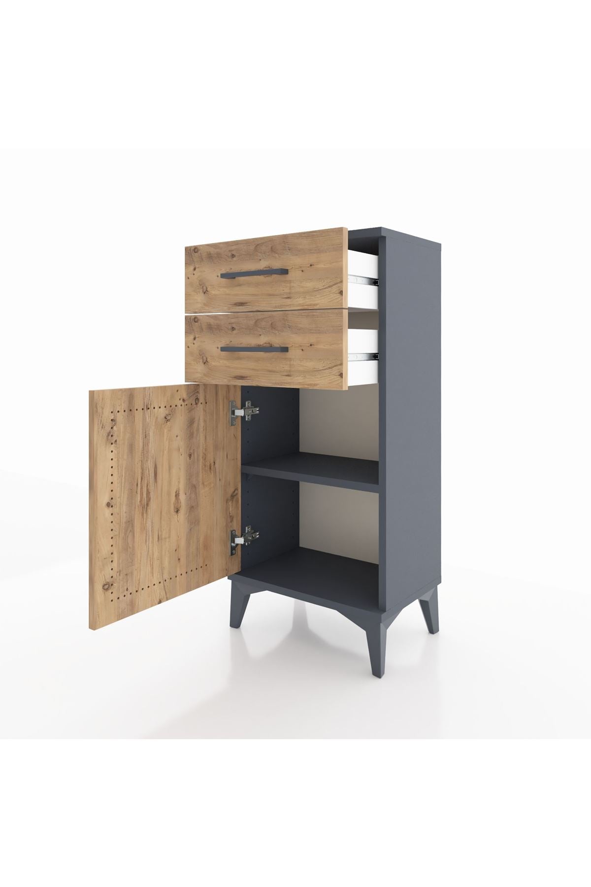 Arges Komodin Tek Raflı 2 Çekmeceli Tek Kapaklı 44x30x96 Antrasit-Çam