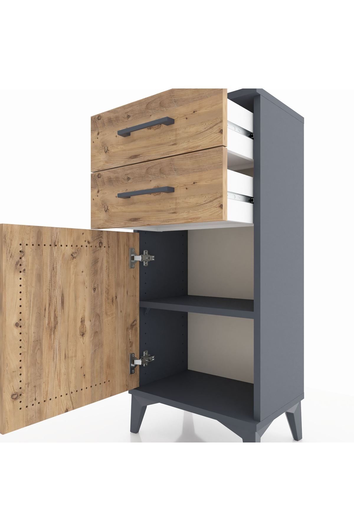 Arges Komodin Tek Raflı 2 Çekmeceli Tek Kapaklı 44x30x96 Antrasit-Çam