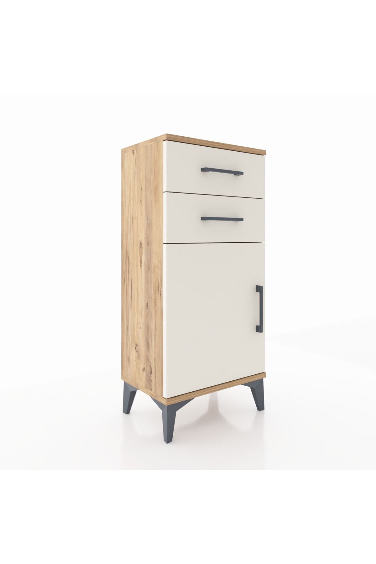 Arges Komodin Tek Raflı 2 Çekmeceli Tek Kapaklı 44x30x96 Çam-Aytaşı