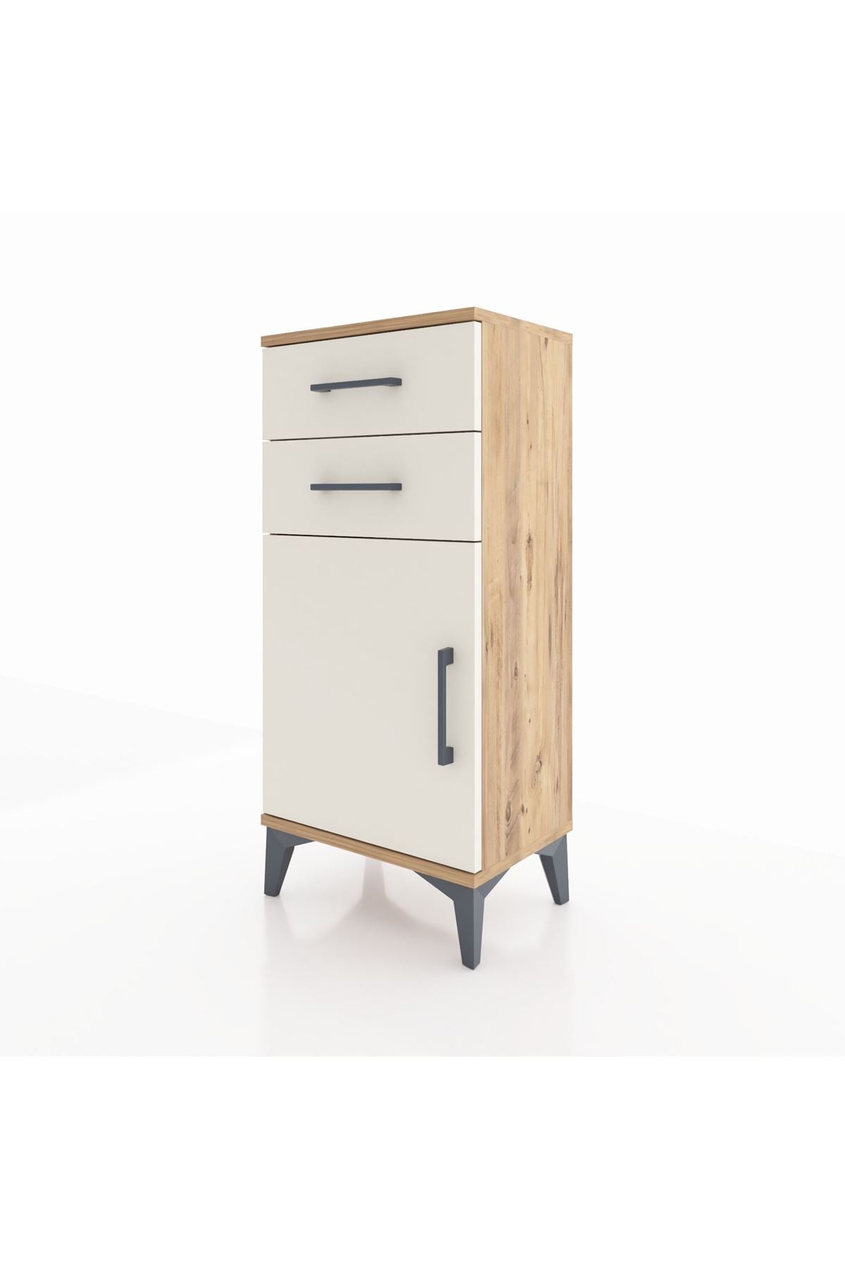 Arges Komodin Tek Raflı 2 Çekmeceli Tek Kapaklı 44x30x96 Çam-Aytaşı