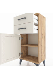 Arges Komodin Tek Raflı 2 Çekmeceli Tek Kapaklı 44x30x96 Çam-Aytaşı