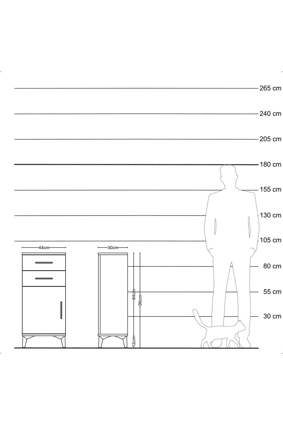Arges Komodin Tek Raflı 2 Çekmeceli Tek Kapaklı 44x30x96 Çam-Aytaşı