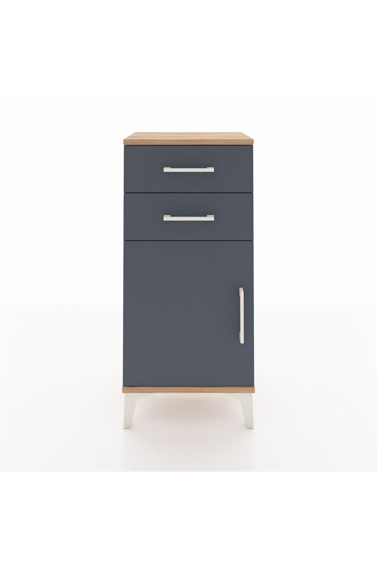 Arges Komodin Tek Raflı 2 Çekmeceli Tek Kapaklı 44x30x96 Çam-Antrasit