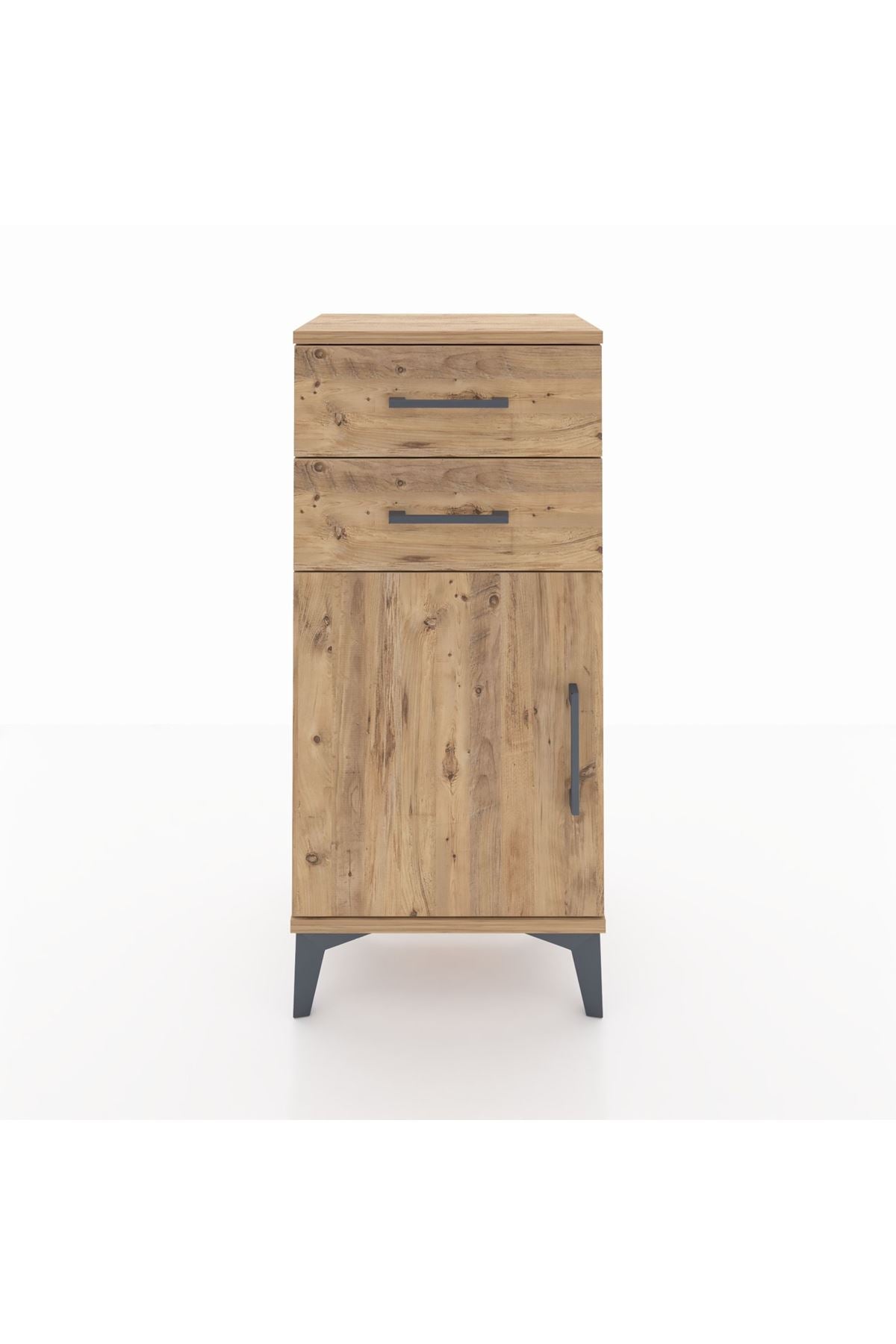 Arges Komodin Tek Raflı 2 Çekmeceli Tek Kapaklı 44x30x96 Çam-Çam