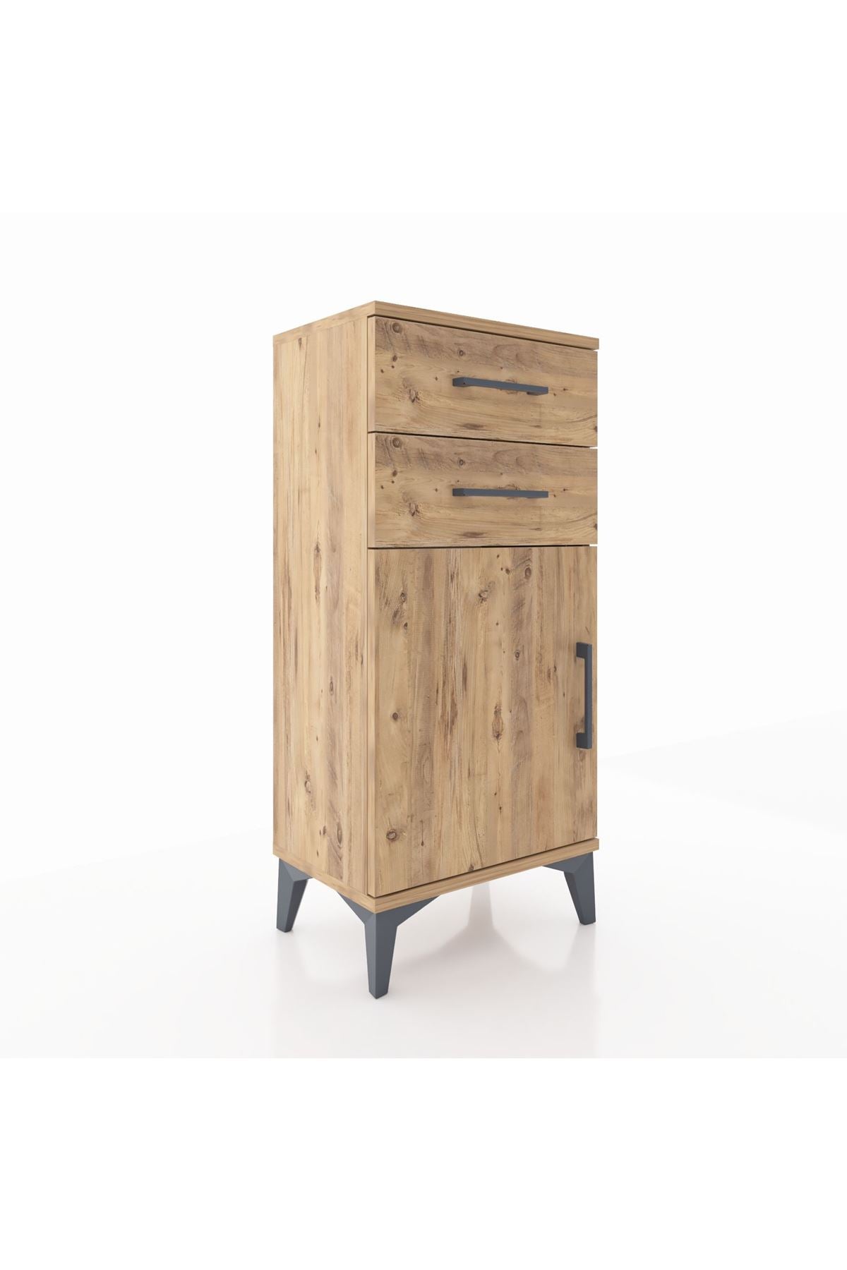 Arges Komodin Tek Raflı 2 Çekmeceli Tek Kapaklı 44x30x96 Çam-Çam