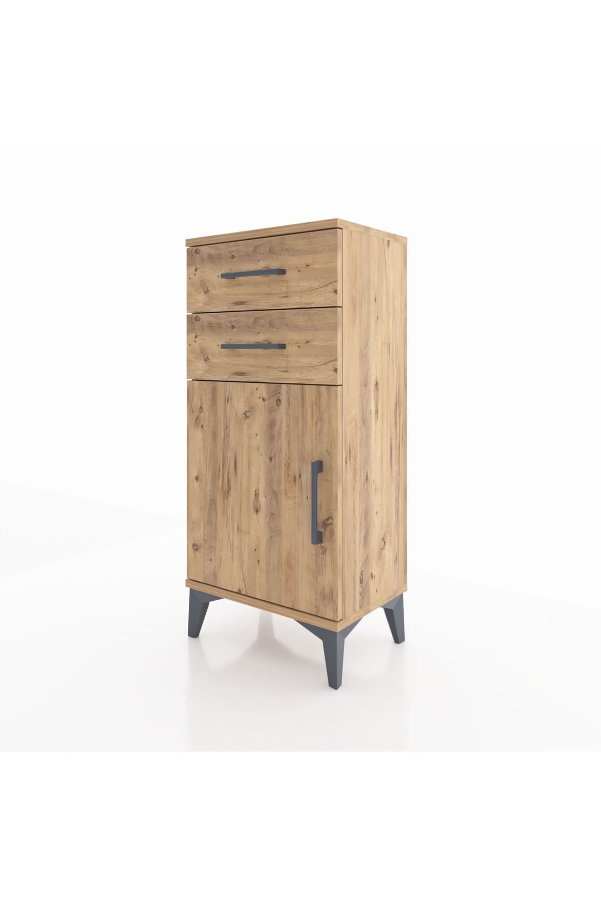 Arges Komodin Tek Raflı 2 Çekmeceli Tek Kapaklı 44x30x96 Çam-Çam