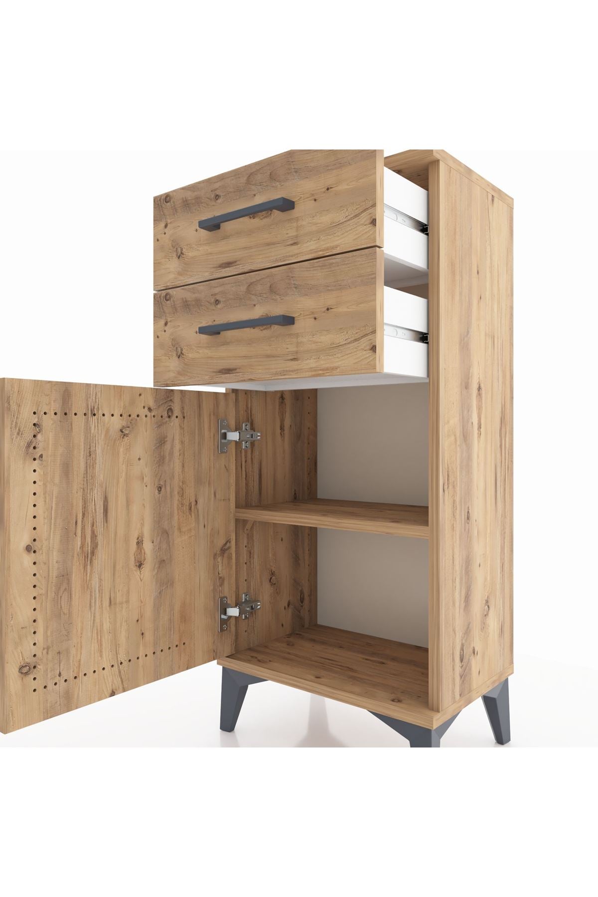 Arges Komodin Tek Raflı 2 Çekmeceli Tek Kapaklı 44x30x96 Çam-Çam