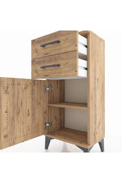 Arges Komodin Tek Raflı 2 Çekmeceli Tek Kapaklı 44x30x96 Çam-Çam