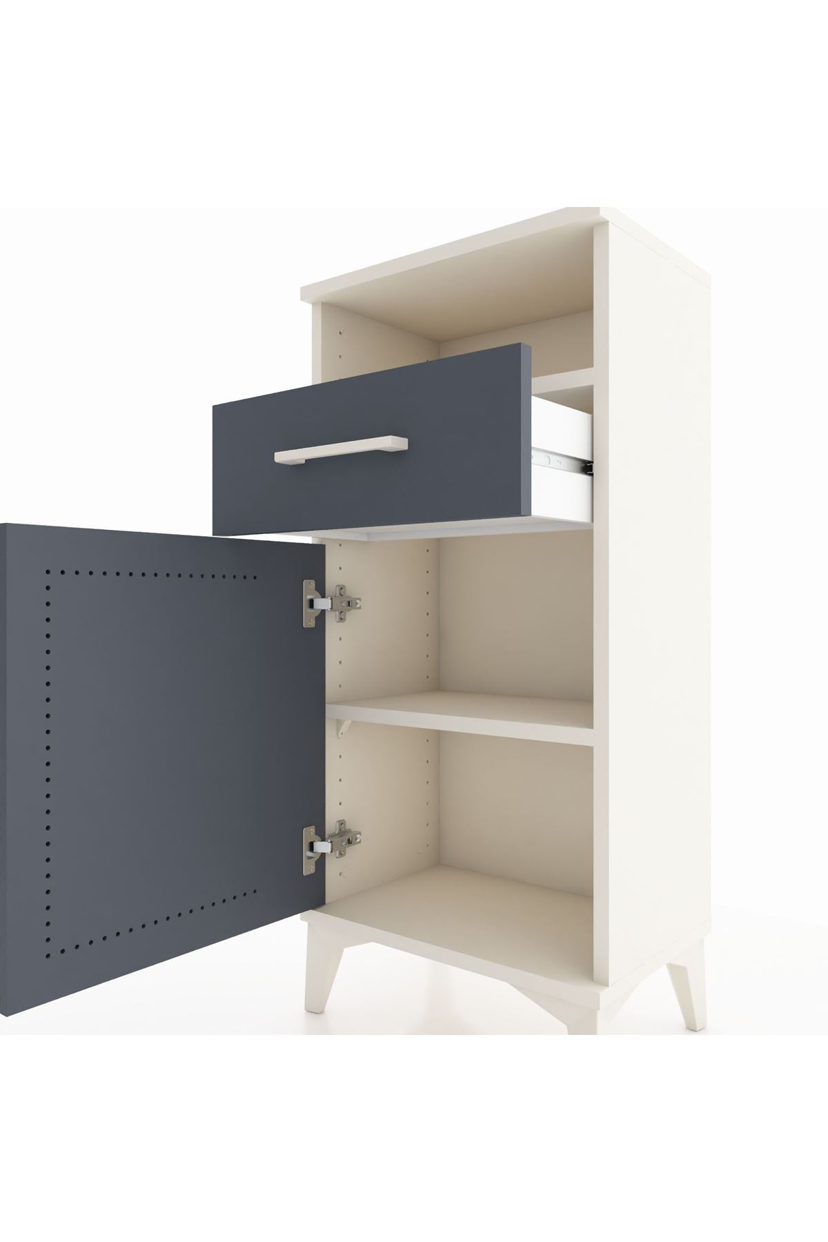 Arges Komodin 2 Raflı Tek Çekmeceli Tek Kapaklı 44x30x96 Aytaşı-Antrasit