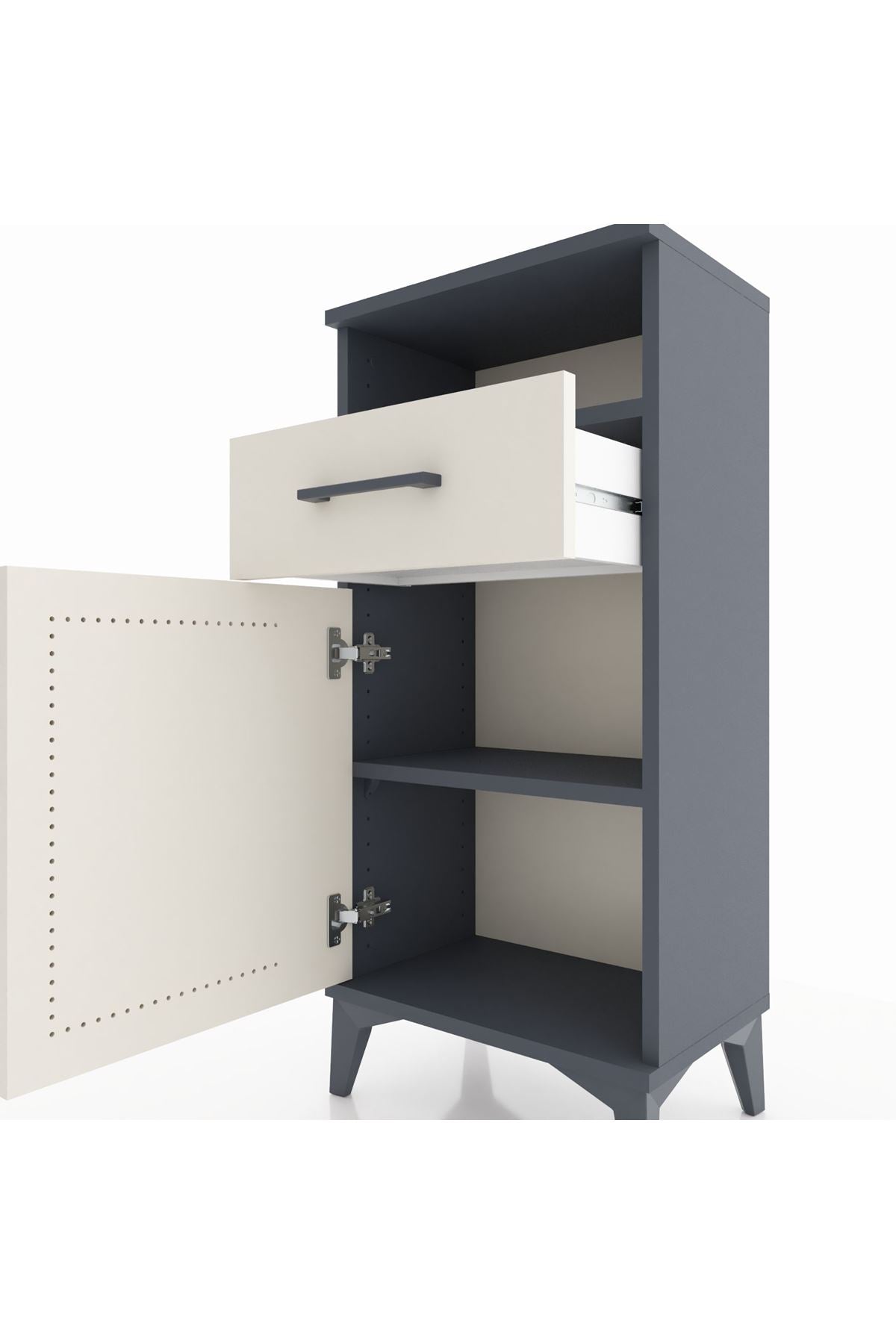 Arges Komodin 2 Raflı Tek Çekmeceli Tek Kapaklı 44x30x96 Antrasit-Aytaşı