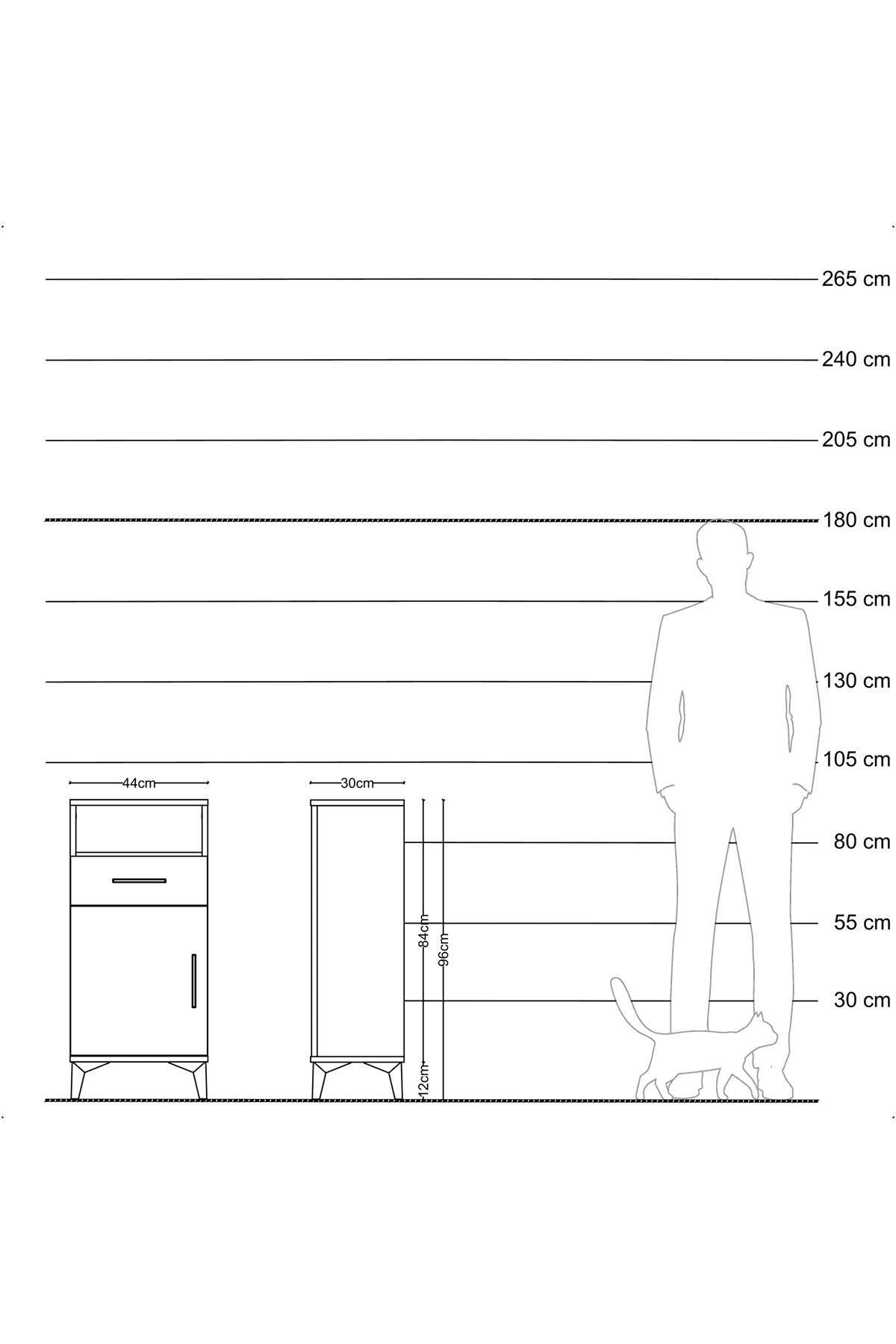 Arges Komodin 2 Raflı Tek Çekmeceli Tek Kapaklı 44x30x96 Antrasit-Aytaşı