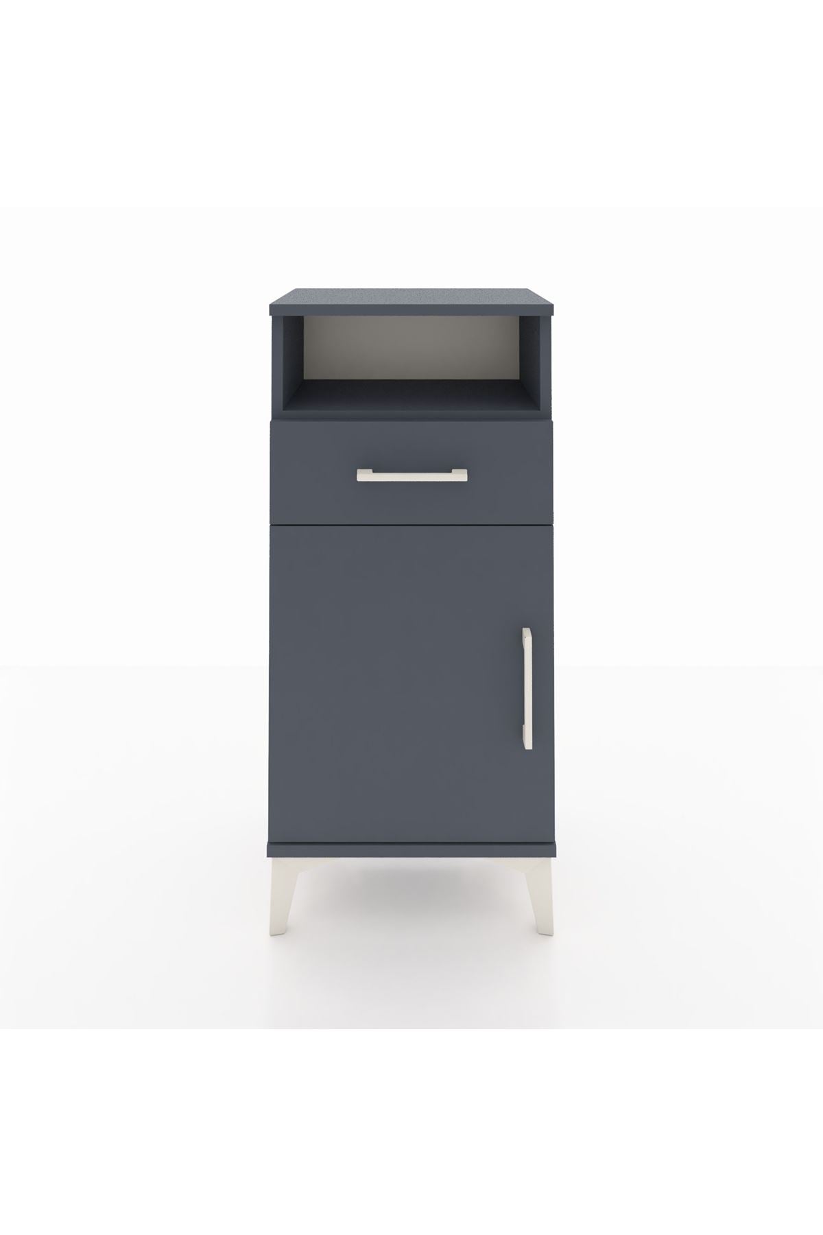 Arges Komodin 2 Raflı Tek Çekmeceli Tek Kapaklı 44x30x96 Antrasit-Antrasit