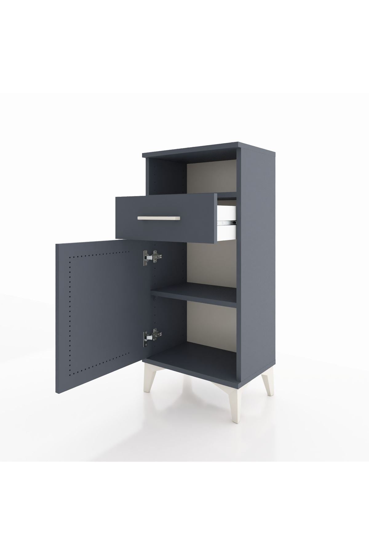 Arges Komodin 2 Raflı Tek Çekmeceli Tek Kapaklı 44x30x96 Antrasit-Antrasit