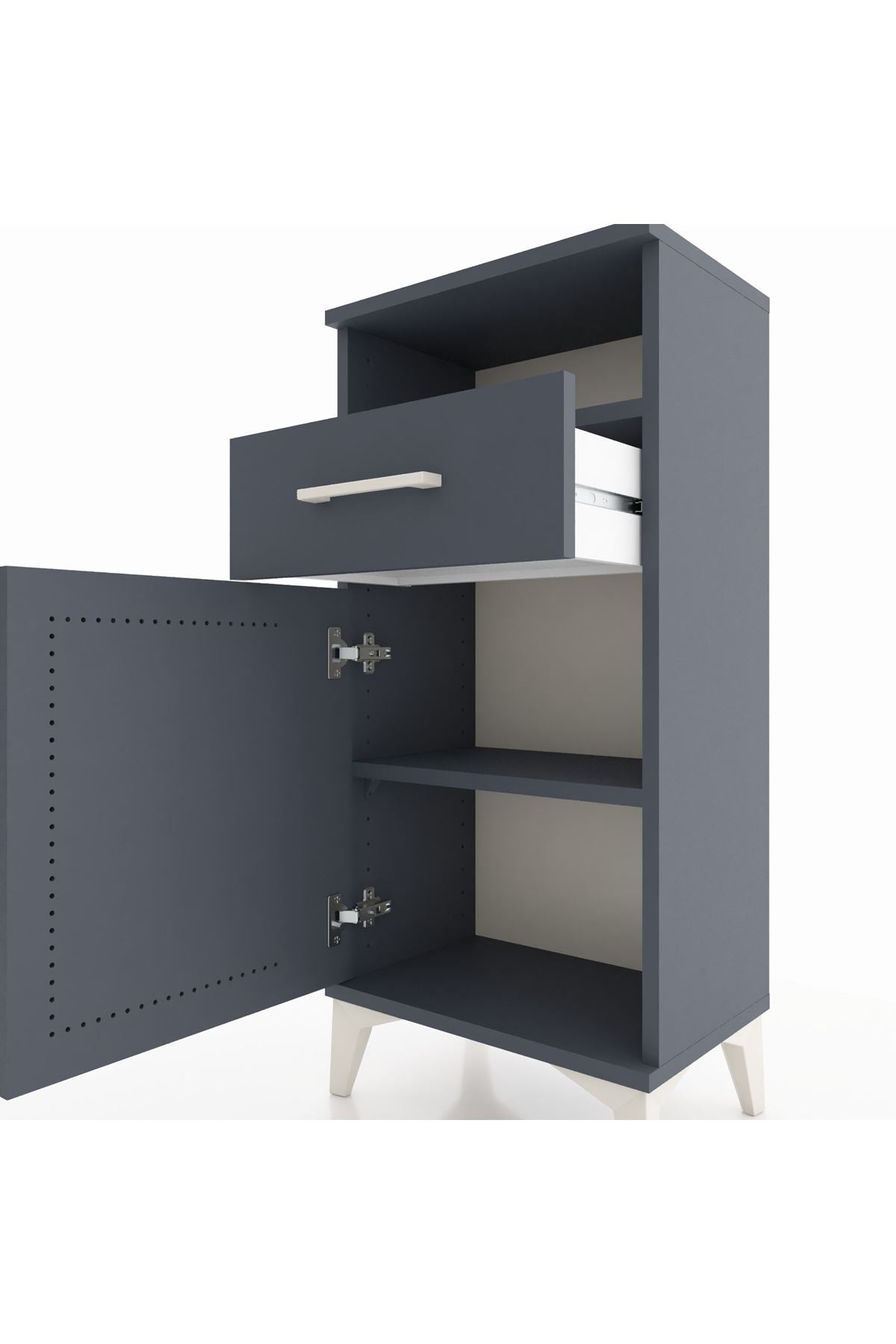 Arges Komodin 2 Raflı Tek Çekmeceli Tek Kapaklı 44x30x96 Antrasit-Antrasit