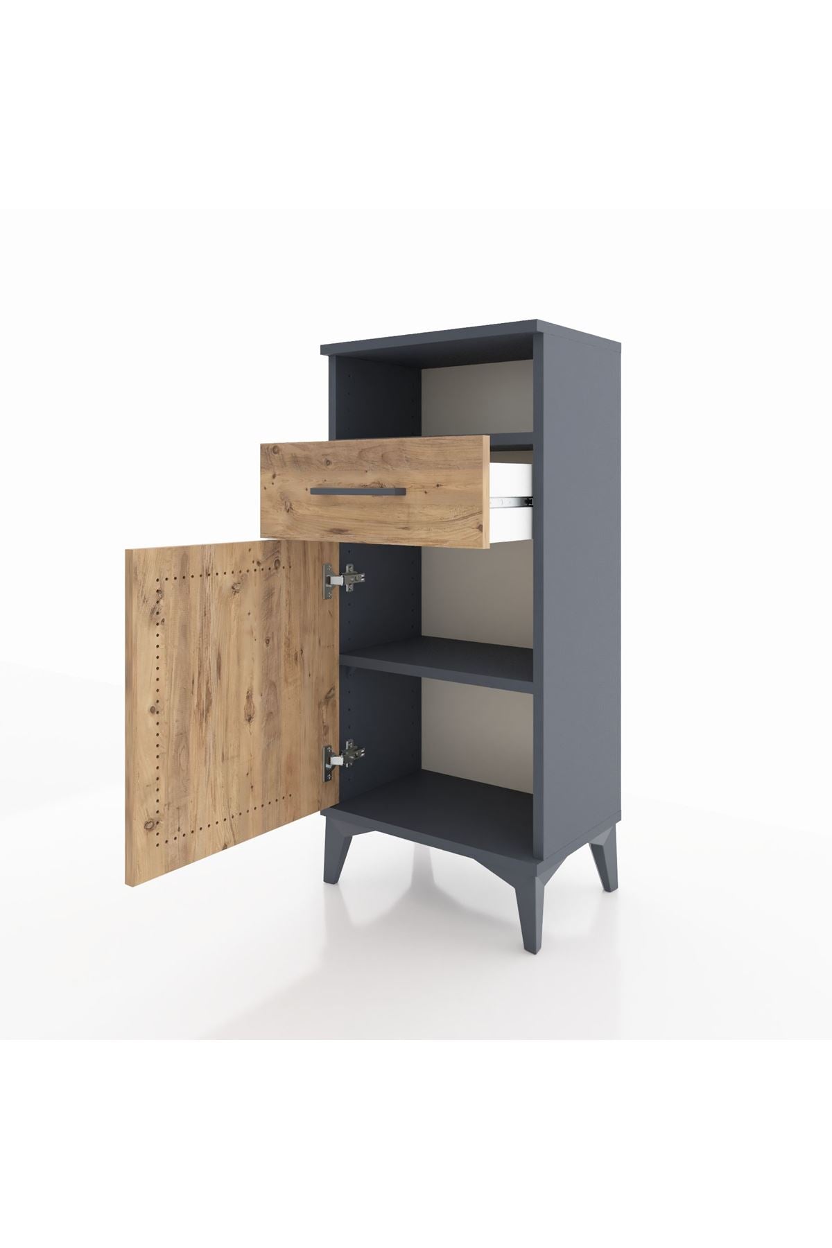 Arges Komodin 2 Raflı Tek Çekmeceli Tek Kapaklı 44x30x96 Antrasit-Çam