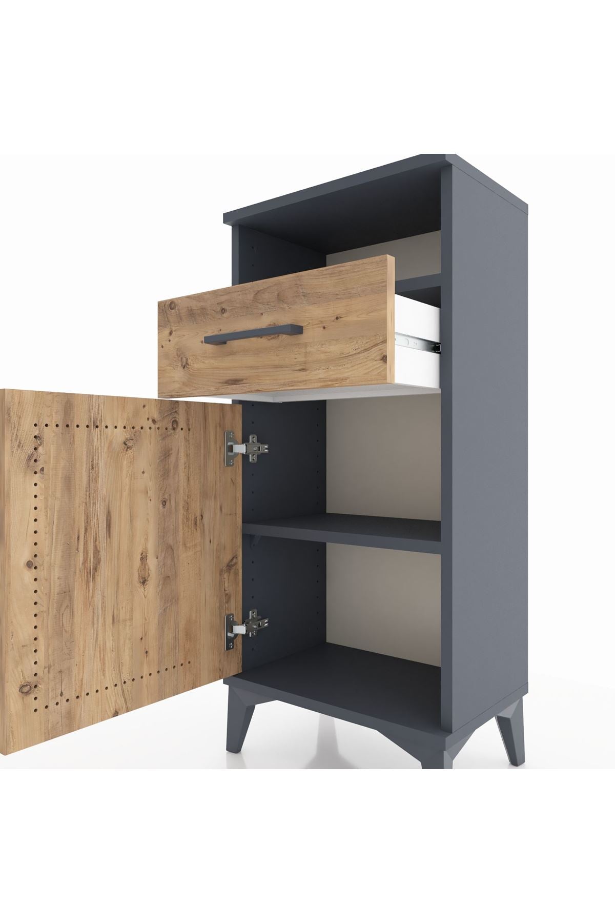 Arges Komodin 2 Raflı Tek Çekmeceli Tek Kapaklı 44x30x96 Antrasit-Çam