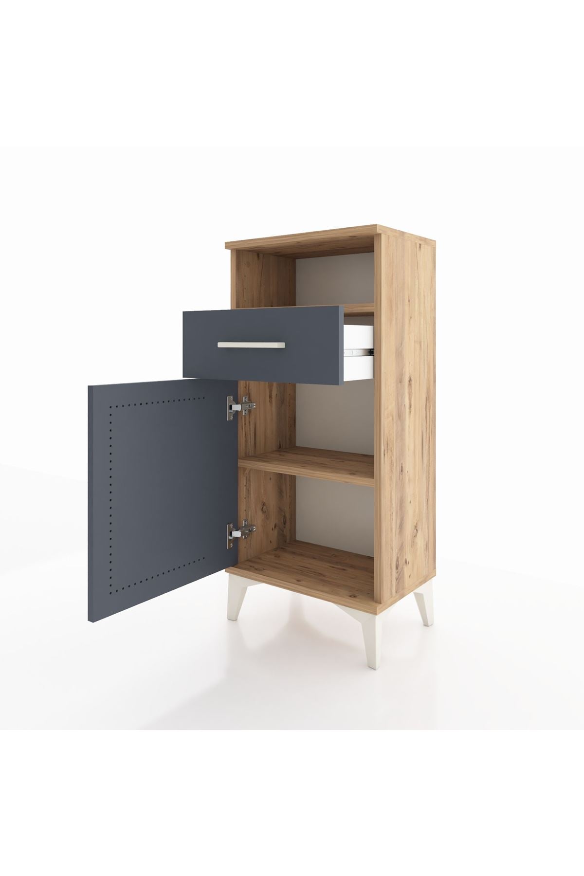 Arges Komodin 2 Raflı Tek Çekmeceli Tek Kapaklı 44x30x96 Çam-Antrasit