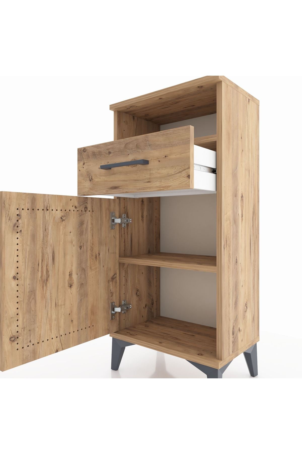 Arges Komodin 2 Raflı Tek Çekmeceli Tek Kapaklı 44x30x96 Çam-Çam