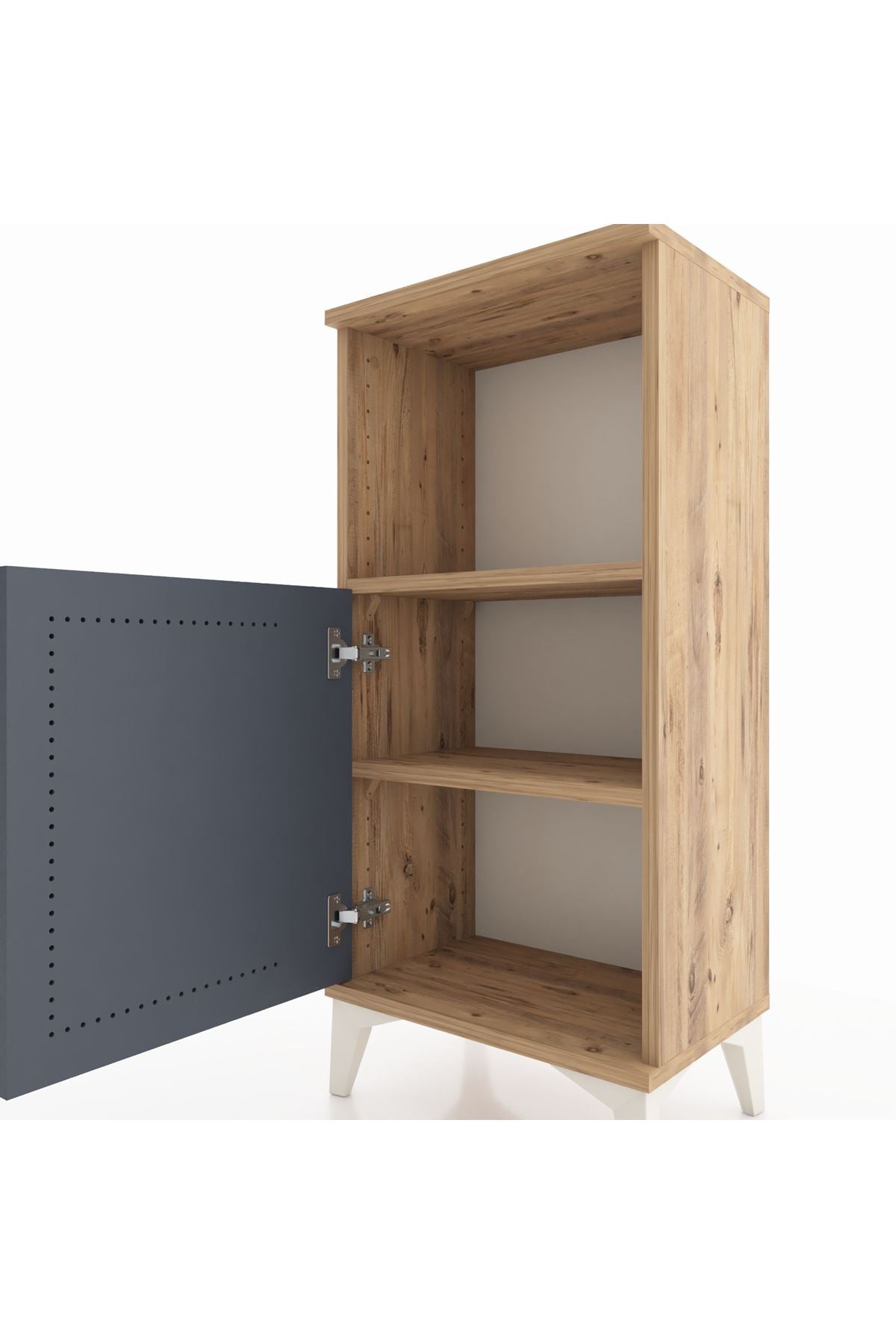 Arges Komodin 2 Raflı Tek Kapaklı 44x30x96 Çam-Antrasit