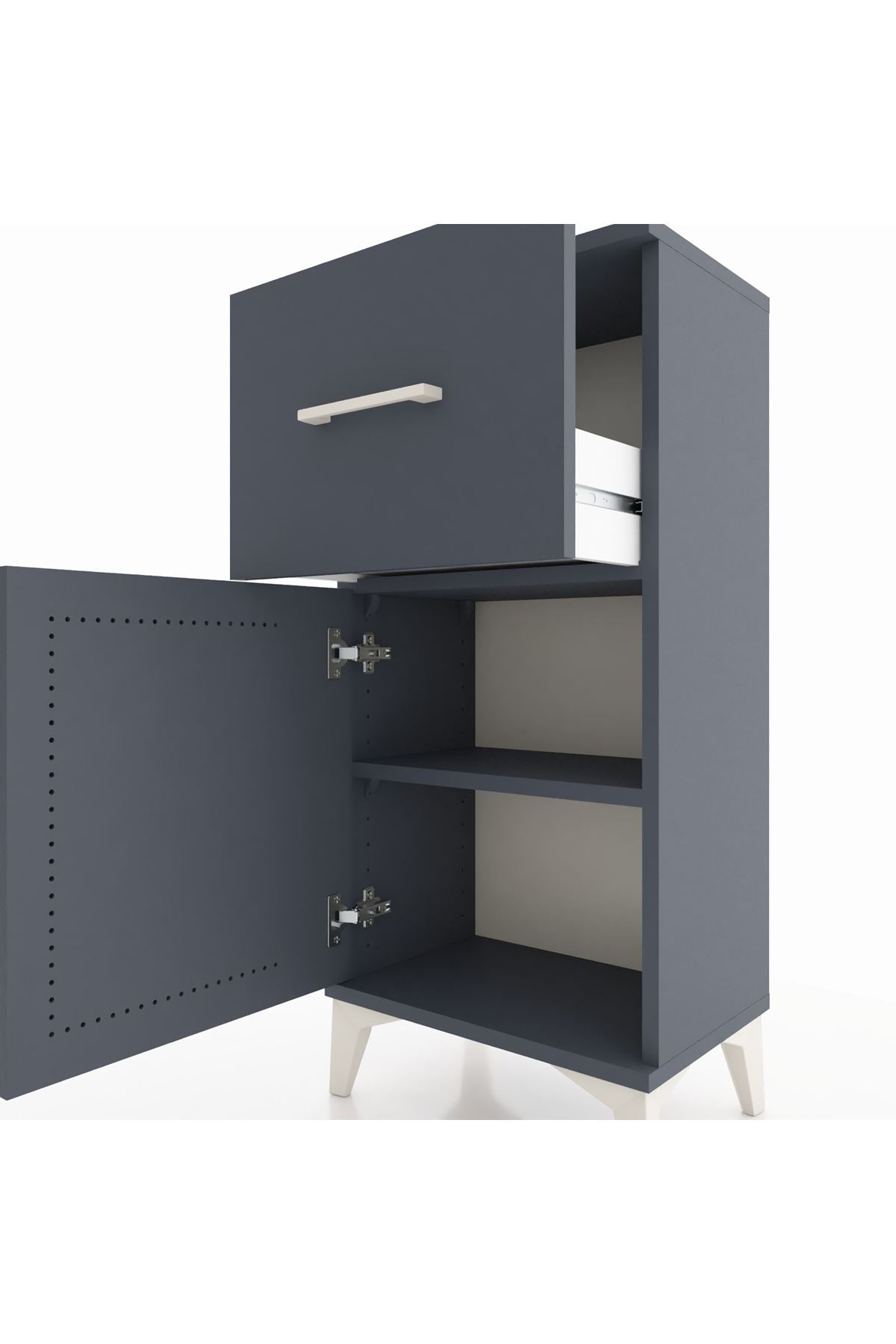 Arges Komodin Tek Raflı Tek Çekmeceli Tek Kapaklı 44x30x96 Antrasit-Antrasit