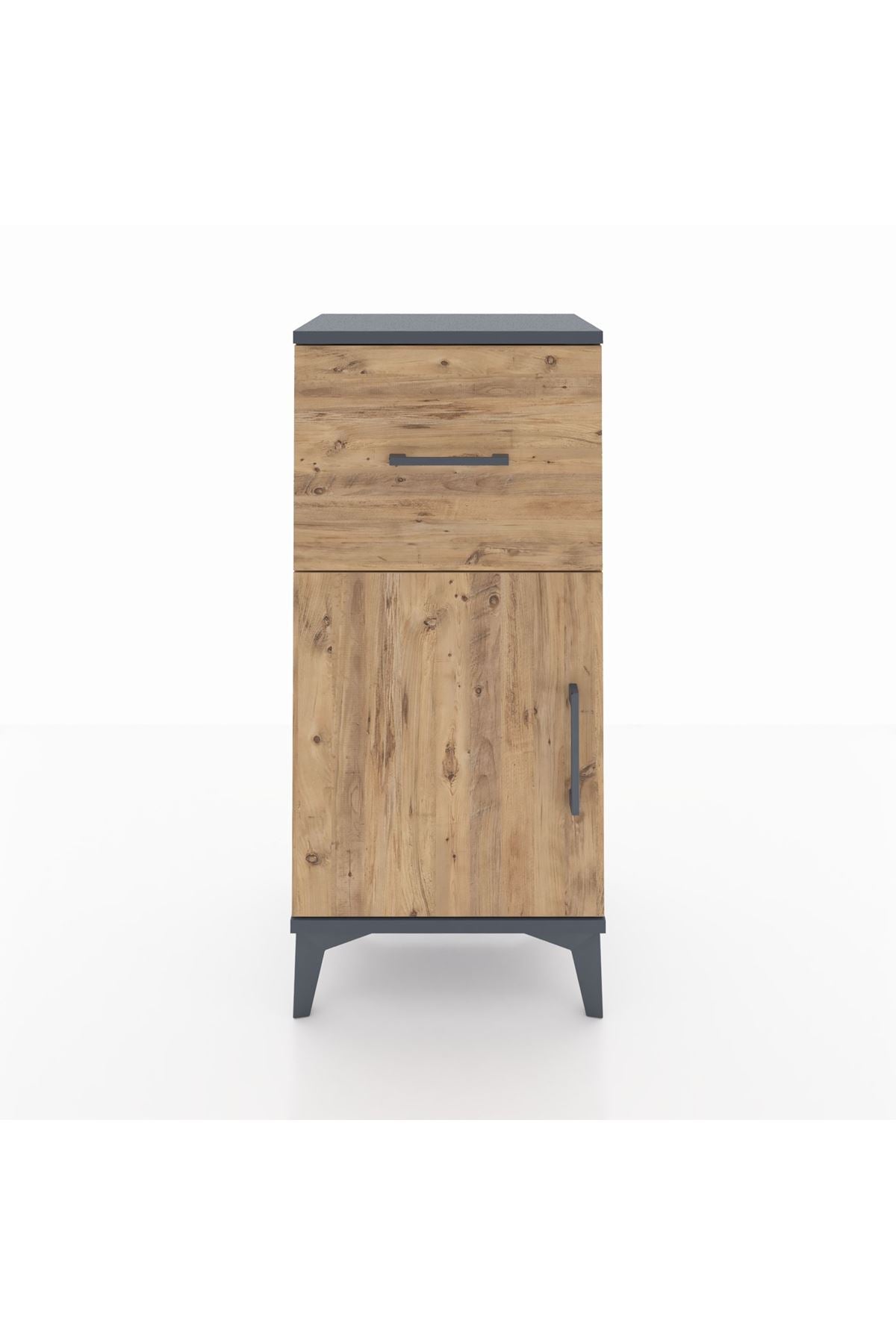 Arges Komodin Tek Raflı Tek Çekmeceli Tek Kapaklı 44x30x96 Antrasit-Çam