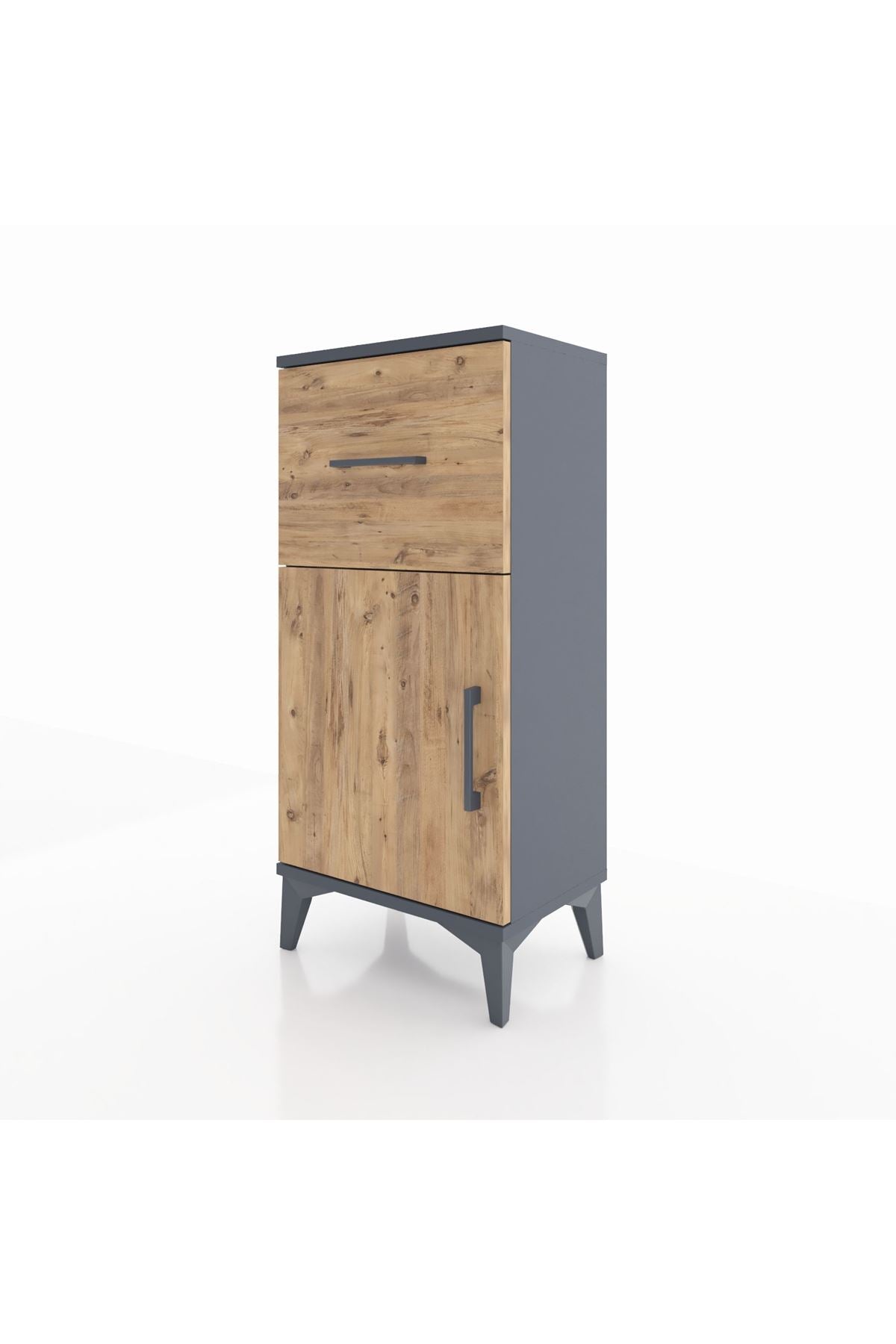 Arges Komodin Tek Raflı Tek Çekmeceli Tek Kapaklı 44x30x96 Antrasit-Çam