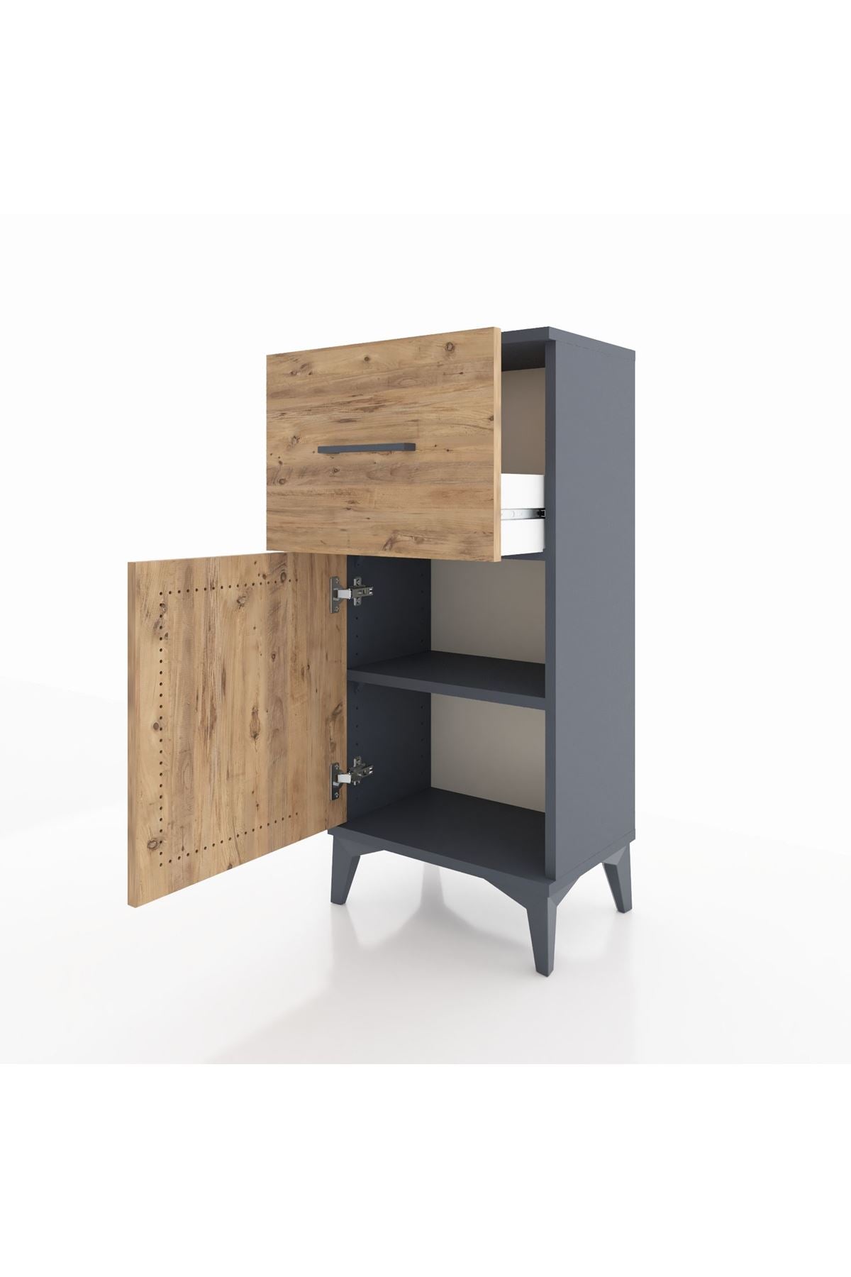 Arges Komodin Tek Raflı Tek Çekmeceli Tek Kapaklı 44x30x96 Antrasit-Çam