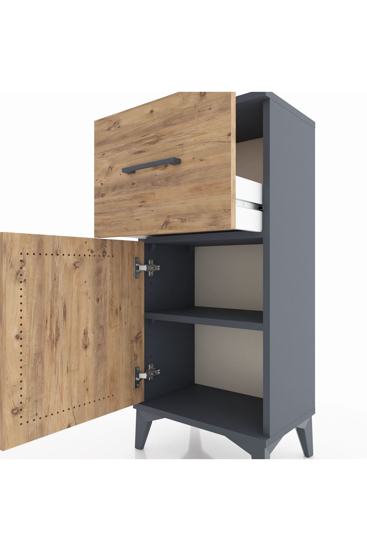 Arges Komodin Tek Raflı Tek Çekmeceli Tek Kapaklı 44x30x96 Antrasit-Çam