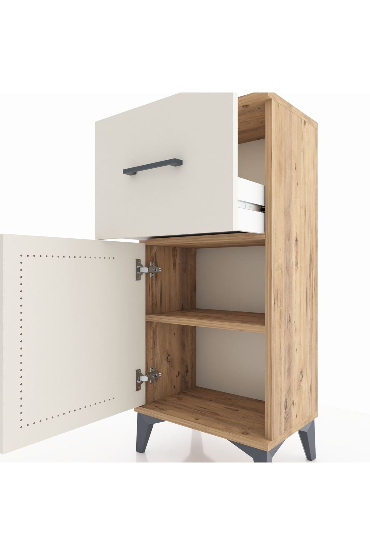 Arges Komodin Tek Raflı Tek Çekmeceli Tek Kapaklı 44x30x96 Çam-Aytaşı